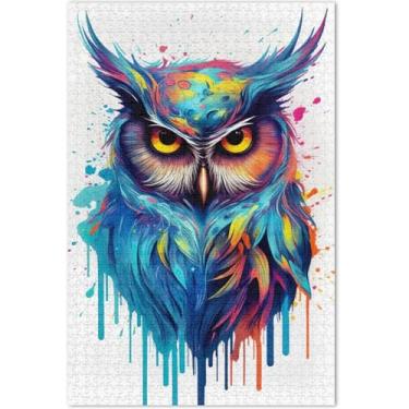 Imagem de Quebra-cabeça colorido de penas de coruja para adultos, 500 peças, elefante branco, duro, arte animal, quebra-cabeça