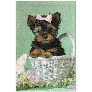 Imagem de Quebra-cabeça Yorkshire Terrier filhote de cachorro 1000 peças adultos arte animal pintura divertido brinquedo adulto elefante branco, 75 x 40 centímetros