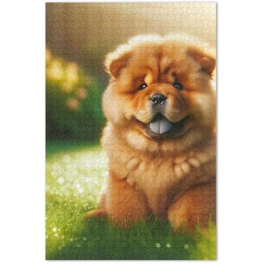 Imagem de Quebra-cabeça de cachorro fofo Chow Chow 1000 peças para adultos arte floral animal natureza quebra-cabeças família amantes presentes, 75 x 40 centímetros
