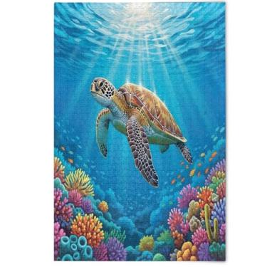 Imagem de Quebra-cabeça para adultos 500 peças decoração de arte estética pintura tartaruga marinha azul oceano coral família Prime quebra-cabeças elefante branco, 500 peças, 52 cm x 37,8 cm