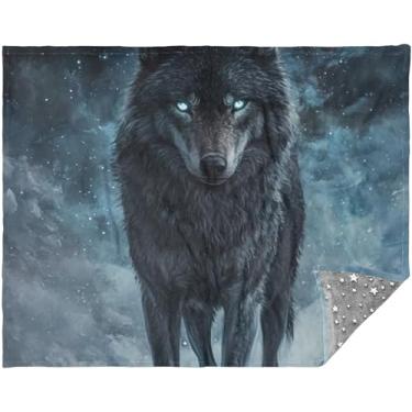 Imagem de TSENQUE Cobertor Boho com pintura a óleo de lobo personalizado, 178 cm x 139,7 cm, mantas de pelúcia mais macias para sofá, cobertor xadrez de flores