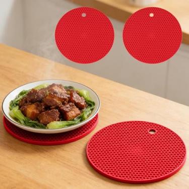 Imagem de Conjunto de 2 peças de jogo americano redondas, tapetes circulares de mesa de jantar texturizados em favo de mel para mesa de cozinha, bancada, uso diário