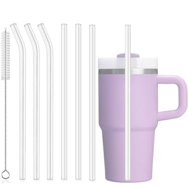 Imagem de Pacote com 6 canudos de substituição para Stanley 597 g Copo de 396 g, canudos reutilizáveis de plástico Tritan de grau alimentício com escova de limpeza, canudo transparente para beber smoothie