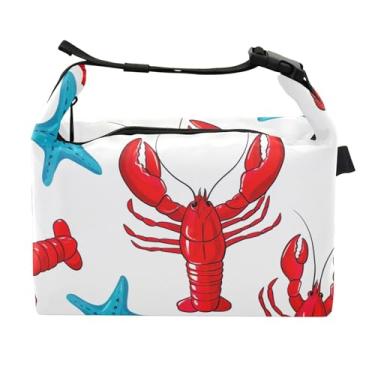 Imagem de TSENQUE Lancheira feminina com estampa de lagosta vermelha, estrela-do-mar, isolada para trabalho, reutilizável, para adultos, com alça de ombro ajustável