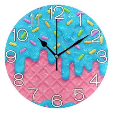Imagem de GAIGEO Relógio de parede decorativo analógico relógio de cozinha rústico operado a pilha, decoração de parede retrô moderna art déco rosa waffle azul colorido granulado, 25 cm, ponteiros pretos