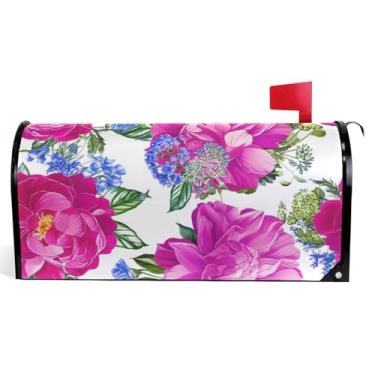 Imagem de Capas decorativas para caixa de correio de vinil magnético envoltório de caixa de correio verão roxo rosa floral branco fazenda decoração de caixa de correio exterior tamanho padrão 52,6 x 45,8 cm