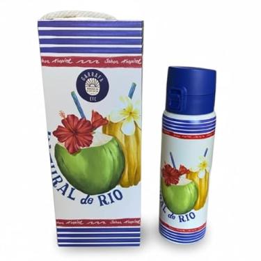 Imagem de Garrafa Térmica, Aço Inoxidável, 650ml, Tampa Hermética com Trava, Base Antiderrapante, Design Tropical, 25cm (850ml, Coco)