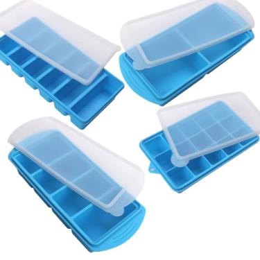 Imagem de Conjunto de moldes de silicone para freezer com 2 colheres de sopa, 1/2, 1 e 2 xícaras, bandejas de silicone para freezer com tampas – Pacote essencial de preparação de refeições e cozinha (azul
