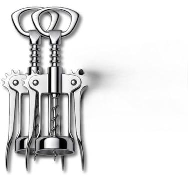 Imagem de Kit de 2 Saca-Rolhas Ação Inox, Abridor de Vinho e Garrafas Resistente, Prático para Cozinha, Bar e Eventos, Utensílio Durável em Inoxidável (2 UND)