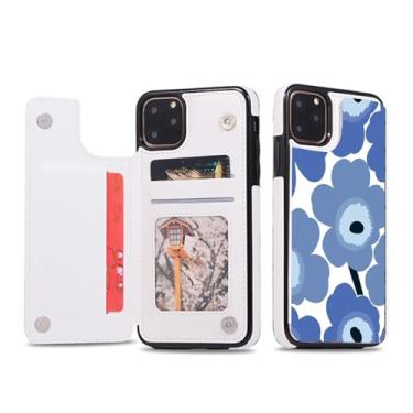 Imagem de Capa tipo carteira de couro Kawaii, compatível com Apple iPhone 7 Plus/8 Plus, capa para celular com suporte de poliuretano e porta-cartões, fecho magnético duplo à prova de choque (flor azul)