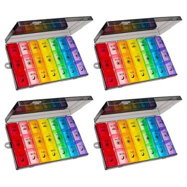 Imagem de Acquwistach 4 organizadores semanais de comprimidos 3 vezes ao dia, caixa de comprimidos à prova de umidade de 7 dias com 21 compartimentos, recipiente portátil de viagem para vitaminas e suplementos