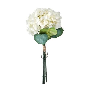 Imagem de Mikasa Flores artificiais falsas, hastes de hortênsias brancas com vegetação, conjunto de 3 flores de seda de plástico realistas, buquê de hortênsia falsa para vaso de decoração de casa, arranjo