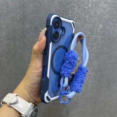 Imagem de HJZSZX Capa protetora magnética transparente com cordão de pelúcia para iPhone 16 ProMax (azul)