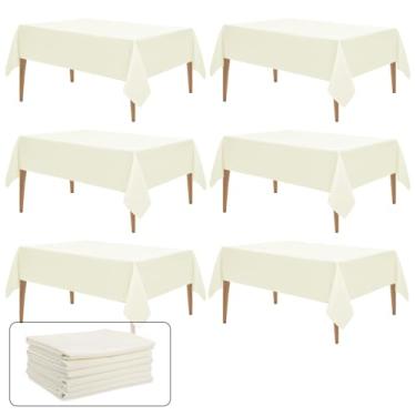 Imagem de WIGENIUS Toalha de mesa retangular marfim 152 x 250 cm, toalha de mesa de poliéster para mesas retangulares de 1,8 m, capas de mesa de tecido lavável resistente a rugas para festas, banquetes de