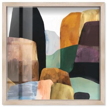 Imagem de Stacked Rocks III Shadowbox Print Taupe Boho Wall Art por Art Remedy, moldura loira, 78 x 79 cm