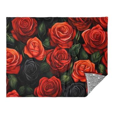Imagem de CEBUGI Cobertor de flanela quente macio 127 x 178 cm para sofá-cama, escritório, acampamento, viagem, rosa vermelha, uso em todas as estações