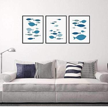 Imagem de GLOGLOW Pintura, Revestimento e Tratamento de Parede Design de Peixes, 3 Peças, 30 X 40 Cm, Impressão Premium para Decoração de Escritório Em Casa, Arte de Parede Em Tela, Desenho Animado Nan