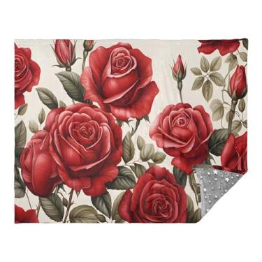 Imagem de CEBUGI Cobertor de flanela quente macio 127 x 178 cm para sofá, cama, escritório, acampamento, viagem, rosas vermelhas, aquarela, uso em todas as estações