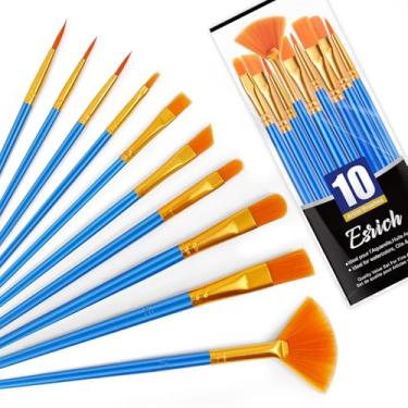 Imagem de Conjunto de pincéis de pintura com 10 peças – Pincéis pequenos para pintura acrílica a óleo, aquarela, tela, corpo de rocha, arte facial para crianças e adultos (azul - 10 peças)