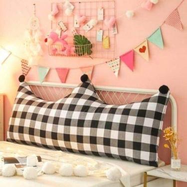 Imagem de Almofada para Cama Cabeceira Box Baú Solteiro Pallets Leitura Encosto Lombar Repouso Xadrez PB Capa Lavável Zíper
