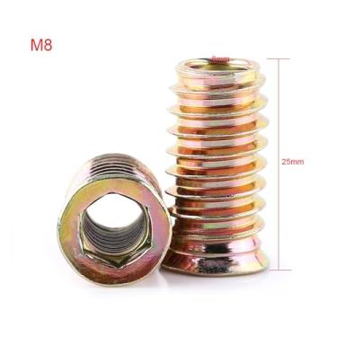Imagem de Generic Porcas de Inserção Duráveis ​​de Aço Carbono para Móveis de Madeira Parafuso Sextavado Porca de Cabeça para Projeto Diy 20 Peças (M8*25mm)