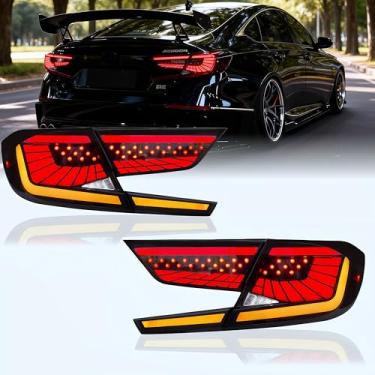 Imagem de LANDWAKE Luz traseira de LED dinâmica sequencial adequada para Honda Accord 10ª geração 2018-2022, 1 par de montagem de lâmpada traseira fumê com animação de inicialização | Atualização direta (piloto