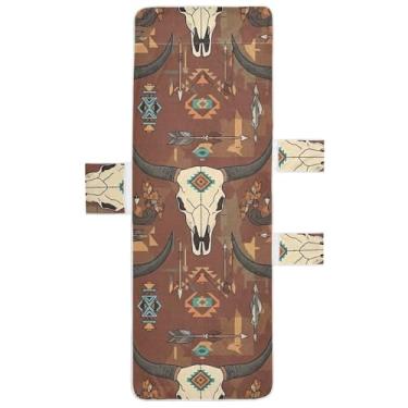 Imagem de Western Boho Bull Ram Skulls Chaise Lounge Cadeira Toalhas Piscina Praia com Bolsos Espreguiçadeira de Piscina Externa 203 x 76 cm
