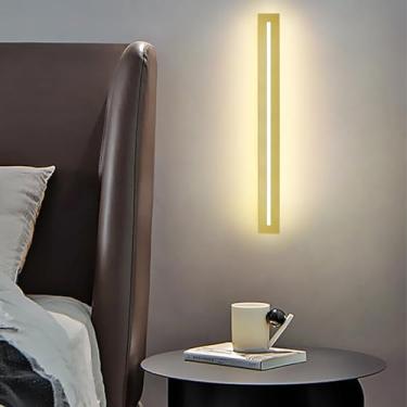 Imagem de GZZBMY LED apliques de parede moderno design metal alumínio candeeiros de parede minimalistas longa interior iluminação para quarto cabeceira sala de estar corredor escadas (luz quente dourada, 80 cm)