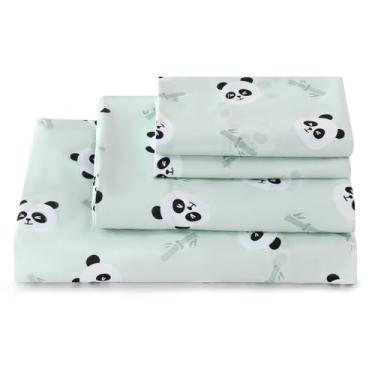 Imagem de ChicView Jogo de lençol Queen infantil, 4 peças de lençóis de microfibra macia respirável para crianças, meninos, meninas, antibolinhas, bolsos profundos, fácil de cuidar, panda