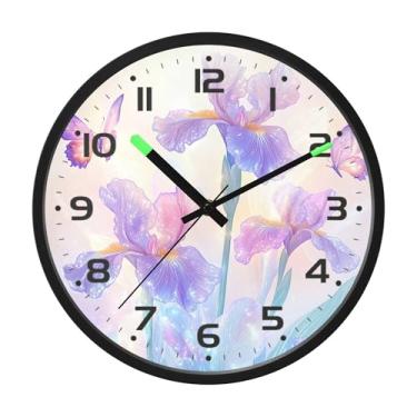 Imagem de SEHANY Herb Wildflower Relógio de parede silencioso sem tique-taque relógio redondo operado por bateria 30 cm controle de som luz noturna relógios de parede para sala de estar, cozinha, quarto