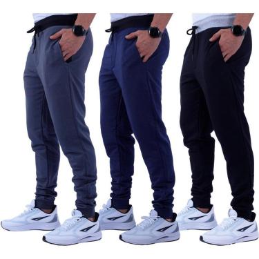 Imagem de Kit 3 Calça Moletom/Moletinho Masculina MXD Conceito Cores Básicas Liso Slim Fitness Academia-Masculino
