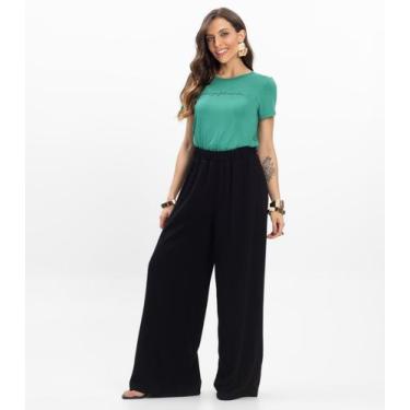 Imagem de Calça Feminina Pantalona Lisa Select Preto, GG, Preto