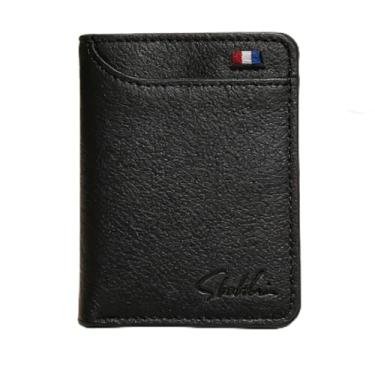 Imagem de Carteira universal simples preta portátil de couro macio brilhante resistente à água, design preto simples portátil com encaixe, couro macio brilhante e recurso resistente à água