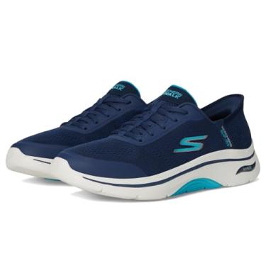 Imagem de Skechers Tênis feminino Go Walk Arch Fit 2.0 Valencia Hands Free Slip-ins, Azul-marinho/Aqua, 6.5 Wide