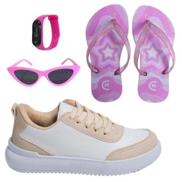 Imagem de Tênis Casual Infantil Feminino Jogging Meninas Escolar Passeio +Chinel