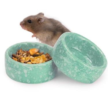 Imagem de VanEnjoy Pacote com 2 tigelas de cerâmica para porquinhos-da-índia padrão pontilhado para alimentação e irrigação de animais pequenos para gaiola, prato de água para hamster verde fofo para coelhinho