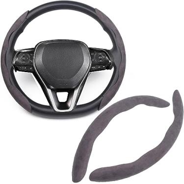 Imagem de Mtverver Capa de volante, camurça universal/fibra de carbono antiderrapante respirável capa de volante segmentada para homens/mulheres, ajuste universal para volante de carro 99% (cinza camurça)