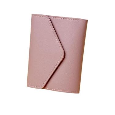 Imagem de Carteira feminina, carteira colorida doce, porta-bilhetes unissex, bolsa de identificação PU, fecho de fivela, bolsa de moedas feminina