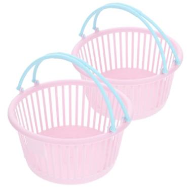 Imagem de MOLUCKFU 2 cestas de compras em miniatura para meninos e meninas, cestas de armazenamento de brinquedos portáteis de plástico para organizar brinquedos, artesanato e suprimentos de mesa, rosa