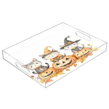 Imagem de xigua Bandeja de servir de acrílico fantasma de Halloween com alças à prova de derramamento, bandejas decorativas de festa de Halloween, bandeja organizadora de bancada para banheiro, cozinha, 30,5 x