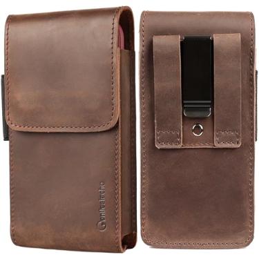 Imagem de Gentlestache Coldre de telefone de couro para iPhone 16 Pro Max 15 Pro Max - Suporte de celular com clipe de cinto para Galaxy S25/S24 Ultra - Capa de celular - Compatível com capa grossa, marrom