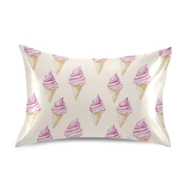 Imagem de Wassud Fronha de cetim de sorvete para cabelo e pele fronhas de seda lisa tamanho padrão capas de travesseiro respiráveis com fecho de envelope