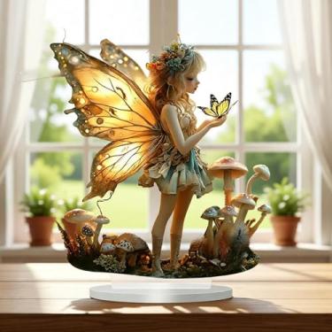 Imagem de YUEYINGMG Ornamento de mesa, decoração de mesa de fada acrílica, estátua de arte de mesa de elfo plano 2D, decoração criativa para mesa de casa, quarto, sala de estar, sala de estudo, decoração de