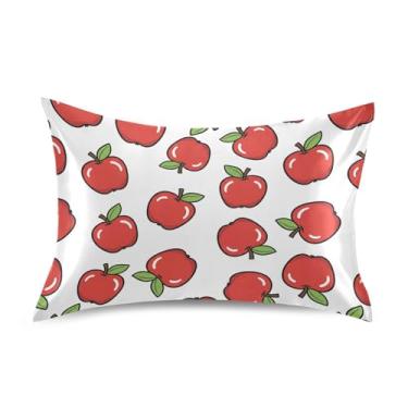 Imagem de Wassud Fronhas de cetim com maçãs vermelhas brilhantes para cabelo e pele, fronhas de seda lisa, tamanho queen, capas de almofada respiráveis com fecho de envelope