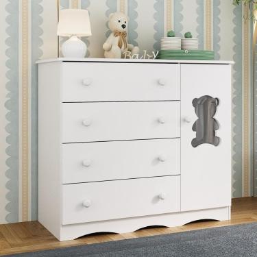 Imagem de Cômoda Infantil 95cm 1 Porta Com Vidro E 4 Gavetas Doçura Multimóveis Mp4494 Branco Branco