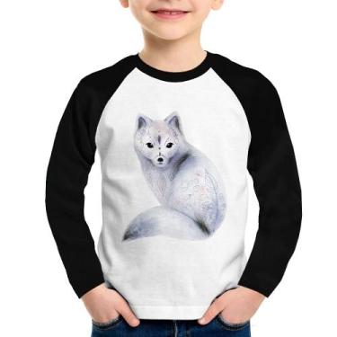 Imagem de Camiseta Raglan Infantil Raposa Arte Manga Longa - Foca na Moda, Branc