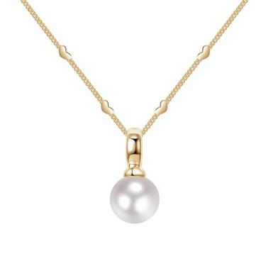 Imagem de Mermerland Colar com pingente de pérola e coração de ouro, corrente de cobre banhada a ouro 18K, joia de pérola sintética para mulheres