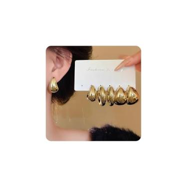 Imagem de 3 pares de brincos de argola de ouro grosso para mulheres modernos, banhados a ouro, leves, hipoalergênicos, conjunto de brincos de argola torcida aberta grossa