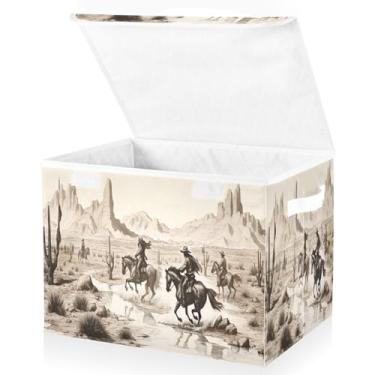 Imagem de Blueangle Cestos de armazenamento American West Cowboy com tampas, 42 x 32 x 30 cm, grande cesta organizadora dobrável para decoração de casa e escritório (531)