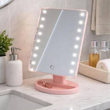 Imagem de Espelho de Maquiagem LED com 16 Luzes, Touch Ajustável, Rosa, para Penteadeira